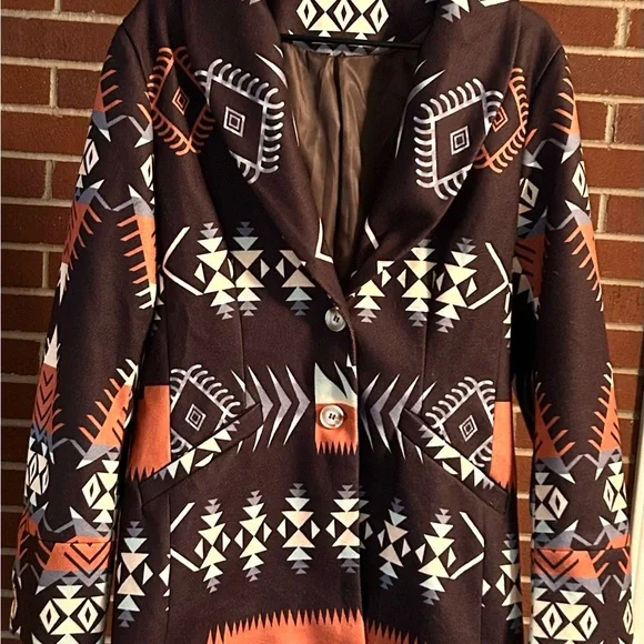 Boho Western Aztec Print Blazer‎ Jacket Southwestern Rustic Festival - Picture 3 of 10